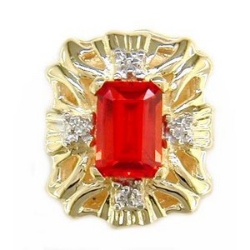 B734 14K EMERALD CUT CREATED PADPARASHA & DIAMOND SLIDE 